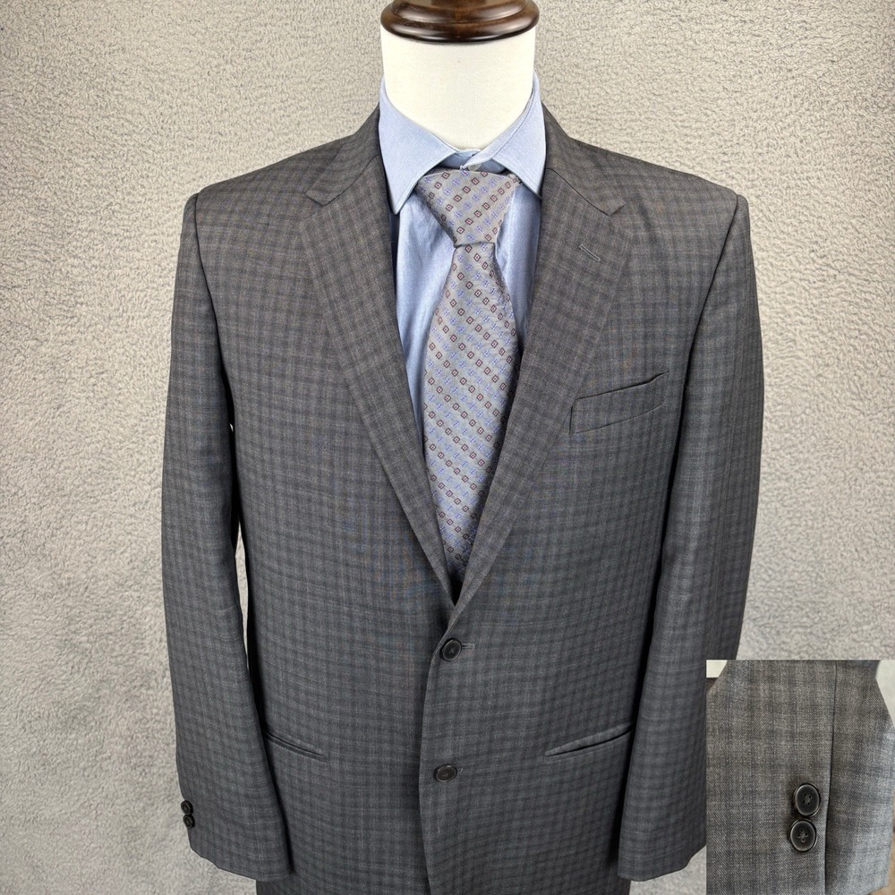 Studio Suits Blazer Mens 40L Gray Plaid Check Reda 1865 Fabric Sport Coat